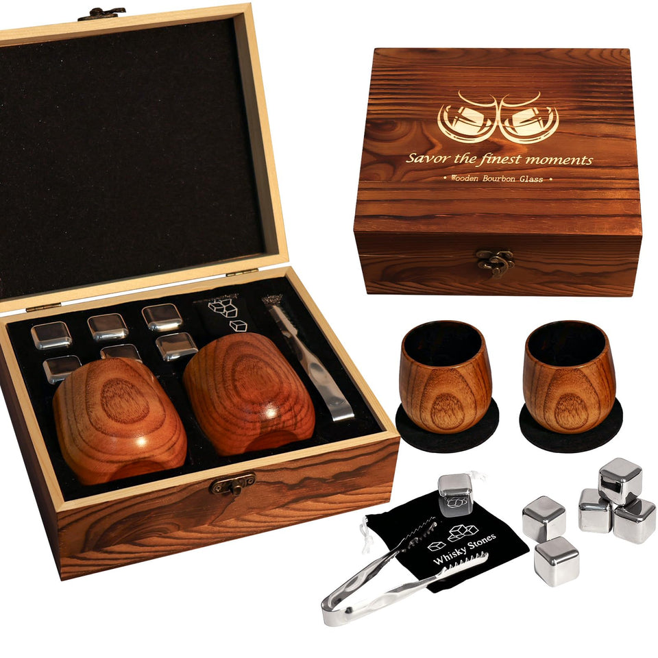 Megapuxin charred wooden bourbon glass set – elegant serving and tasting