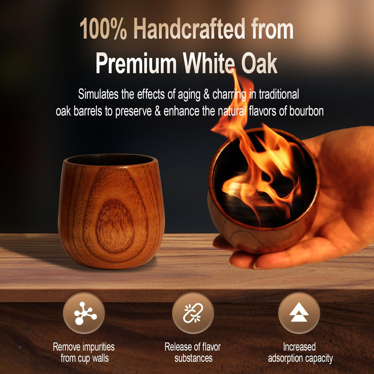 Megapuxin charred wooden bourbon glass interior close-up highlighting aroma