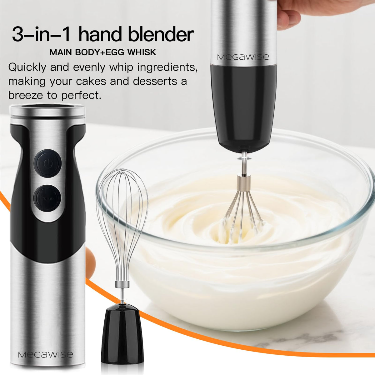 MEGAWISE versatile 3-in-1 setup supports smoothies, soups, and sauces.