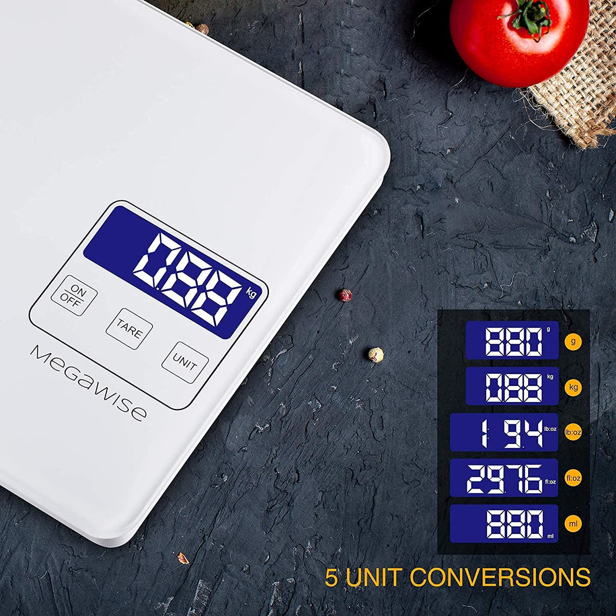 Megawise scale tare function used to zero containers for precise ingredient weight.