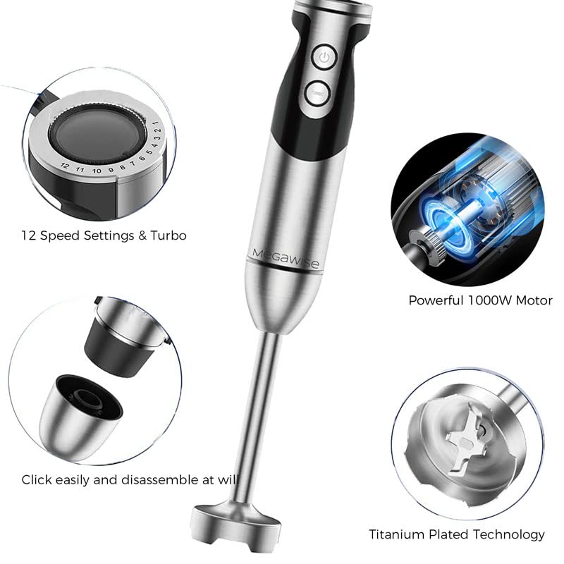 Megawise Pro immersion blender motor provides strong, steady power for smooth results
