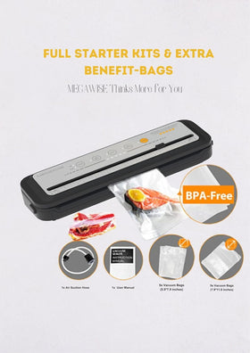 Megawise vacuum sealer seals in 10–20 seconds for quick meal prep.