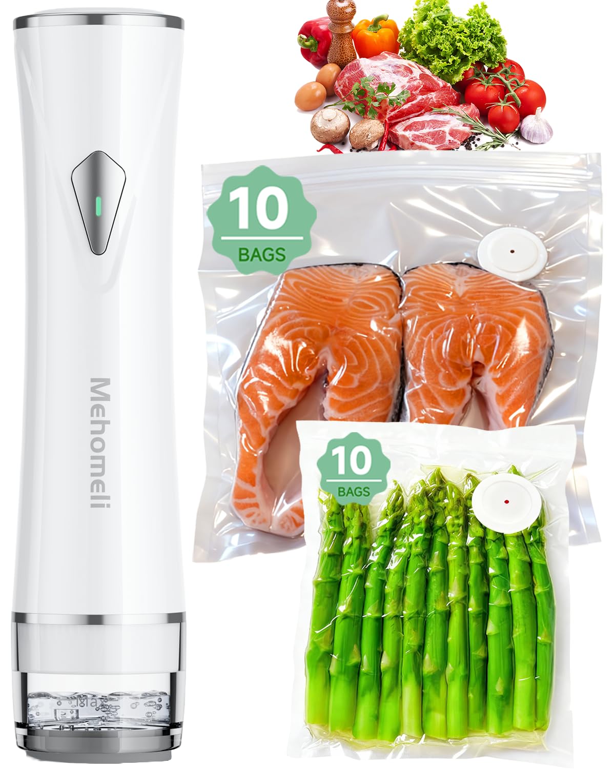 Mehomeli compact handheld vacuum sealer in action for quick freshness.
