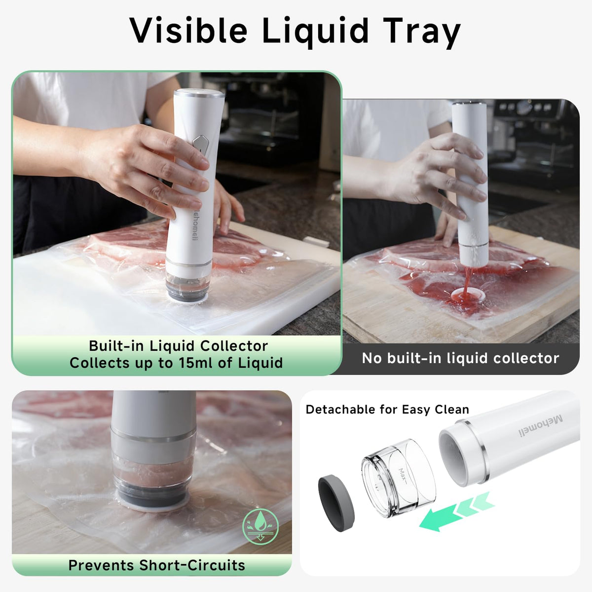 Mehomeli removable liquid tray simplifies cleaning and prevents leaks.