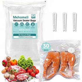 Mehomeli reusable vacuum bags in use with food to preserve freshness