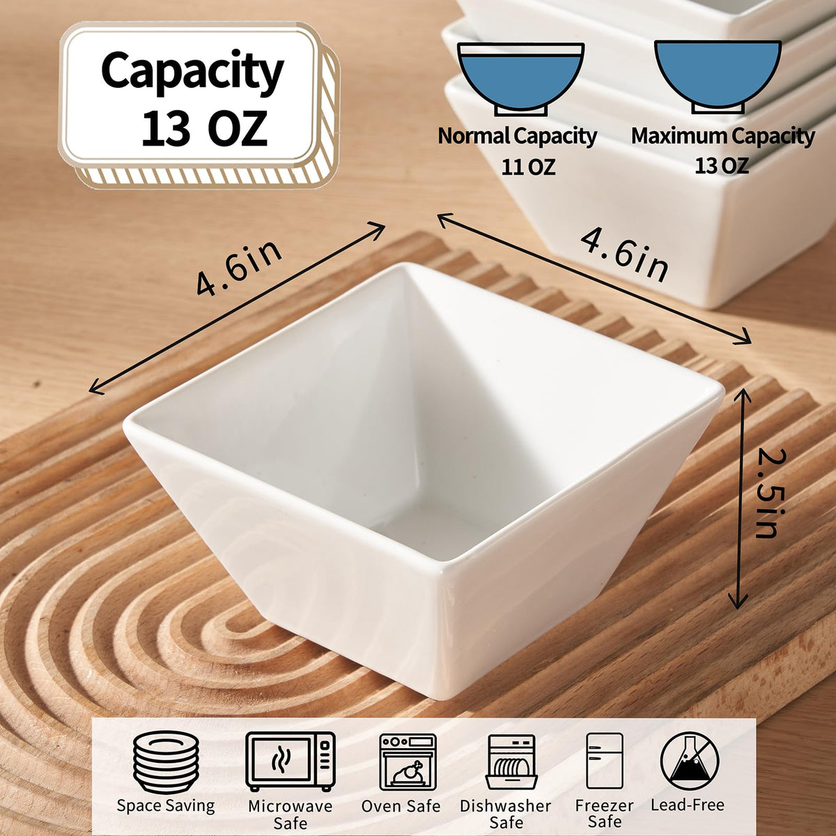 Meideal 13 oz square bowls shown in a modern dining setup.