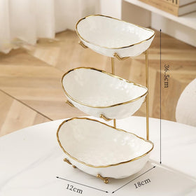 MEIGLQEA ceramic three-tier bowls on gold stand for fruit and snacks