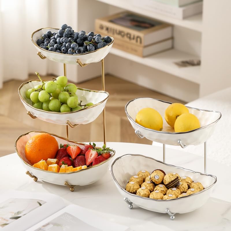 MEIGLQEA white ceramic bowls on a gold rack suitable for kitchen counters