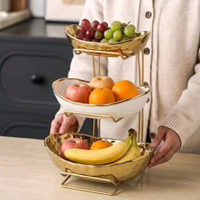 MEIGLQEA gold-accent tray adds elegant centerpiece for fruit and sweets.