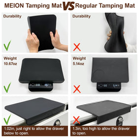 MEION Espresso Tamping Mat corner design protects countertops and portafilters.