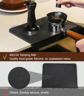 MEION Espresso Tamping Mat side view highlights corner design.