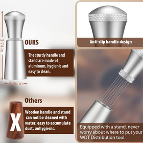 Aluminum handle provides durable, non-slip grip during distribution