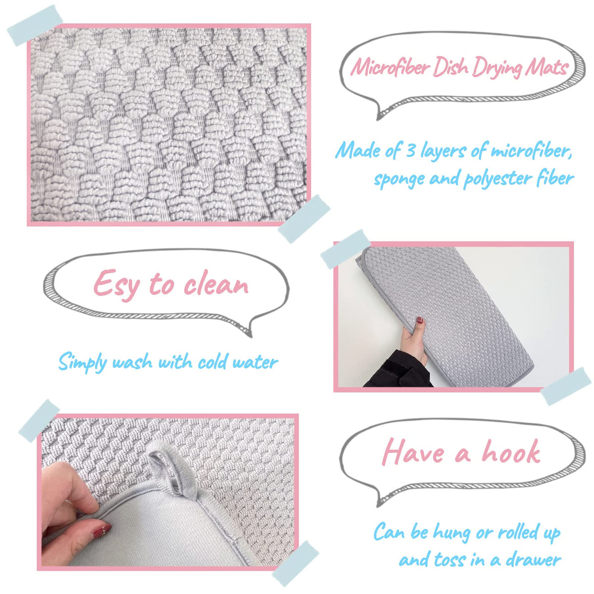 Meirrnyyu microfiber 3-layer gray mat protects delicateware.