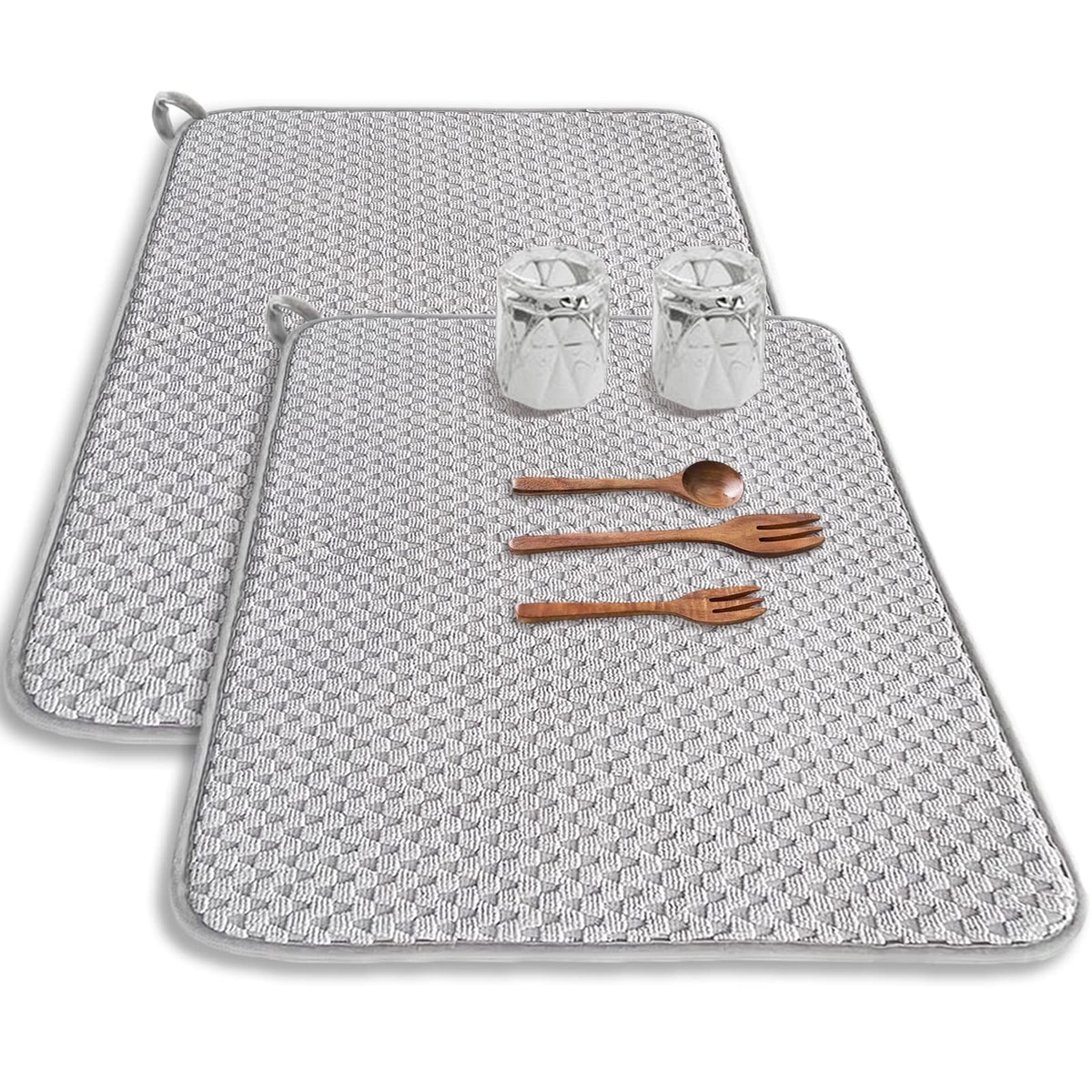 Meirrnyyu dish drying mat 24x17 gray front view; absorbent counter pad.