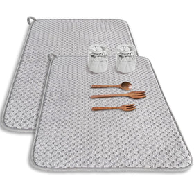Meirrnyyu dish drying mat 24x17 gray front view; absorbent counter pad.