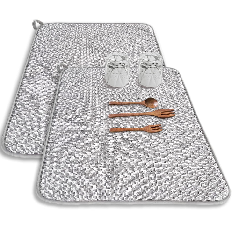 Meirrnyyu dish drying mat 24x17 gray front view; absorbent counter pad.