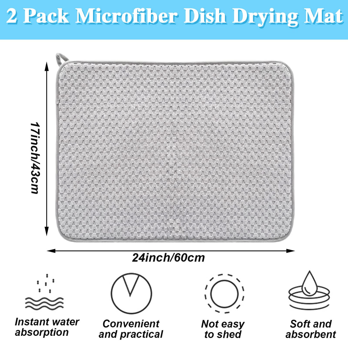 Meirrnyyu dish drying mat 24x17 gray on countertop near sink.
