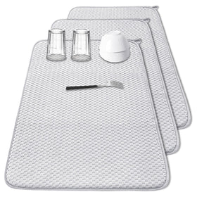 Meirrnyyu three-pack dish drying mats on counter, absorbent and space-saving
