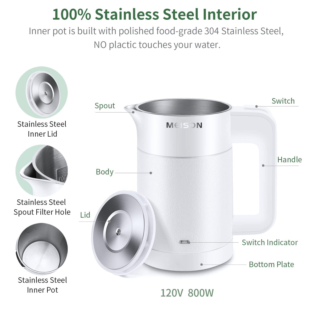 MEISON 0.6L kettle double-wall design keeps water warm longer