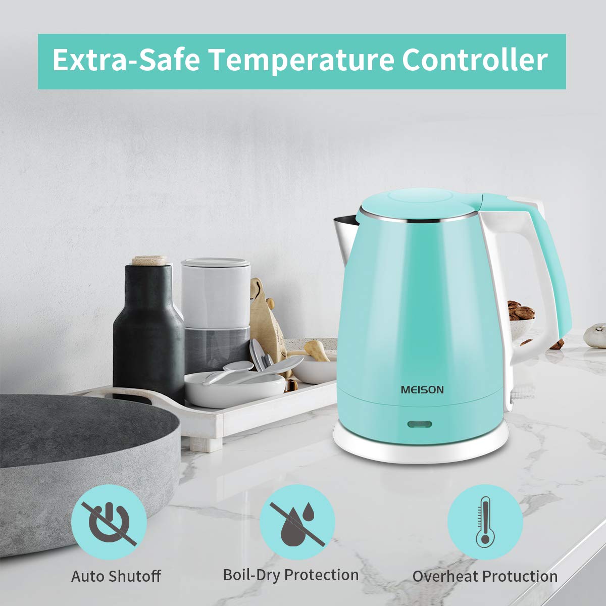 Auto shut-off and boil-dry protection prevent overheating