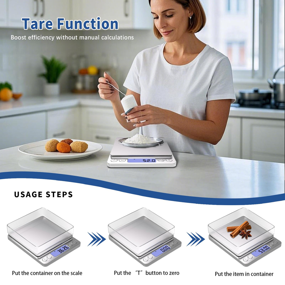 Meiya gram-scale stainless-steel surface is easy to clean.