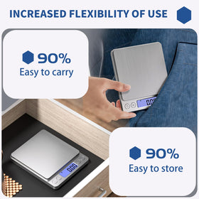 Meiya gram-scale includes two trays for protection and storage.