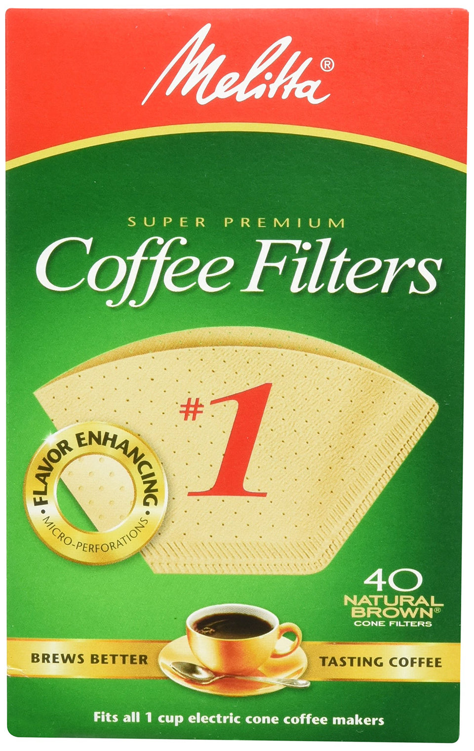 Melitta 620122 natural brown cone filter pack-5 front view for clean, flavorful coffee
