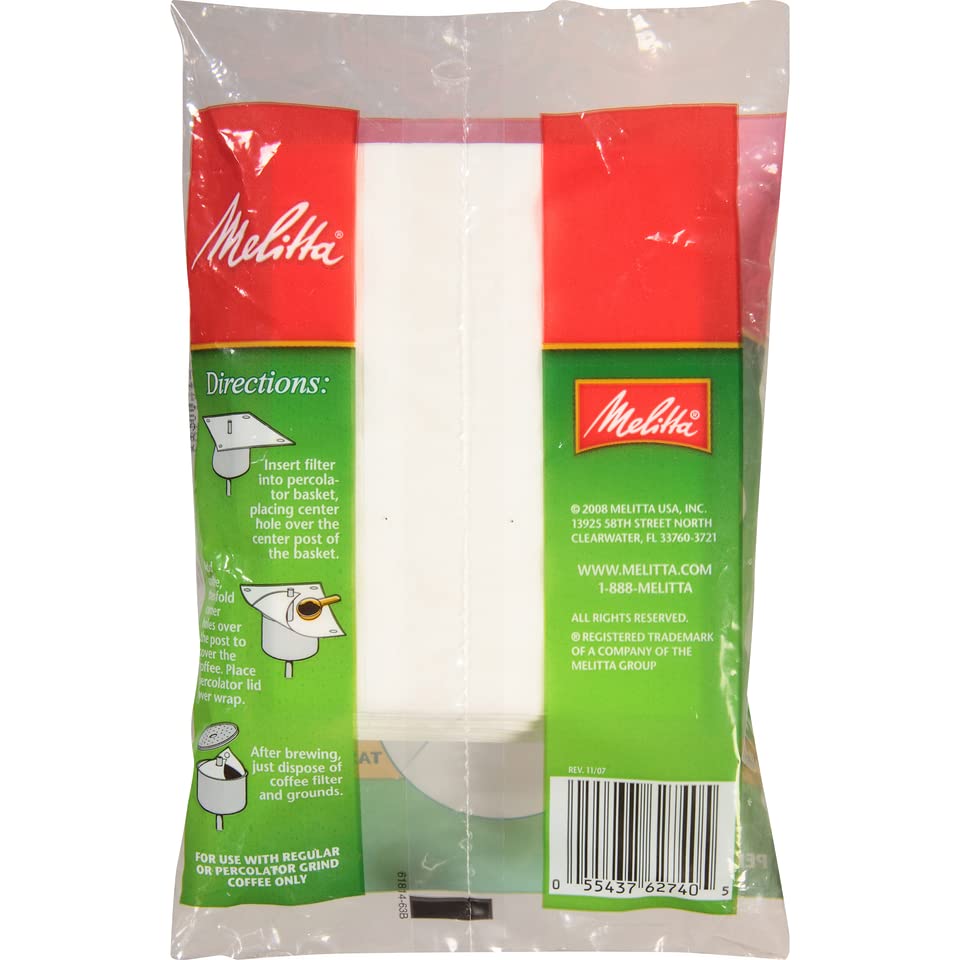 Melitta 627402 white wrap-around filters encasing grounds for cleaner disposal.