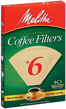 Melitta no6 cone filters four-pack packaging; convenient value for home brewing.