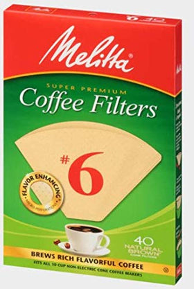 Melitta cone filters natural brown color shown for eco-friendly brewing.