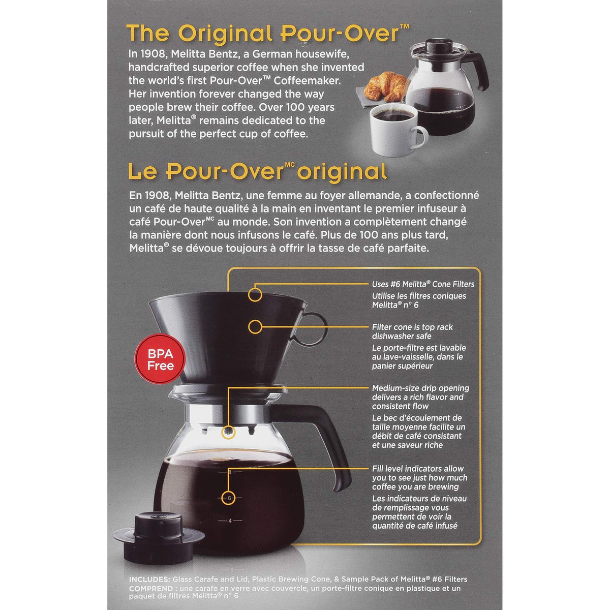 Melitta glass carafe detail showing clarity and steady pour control.
