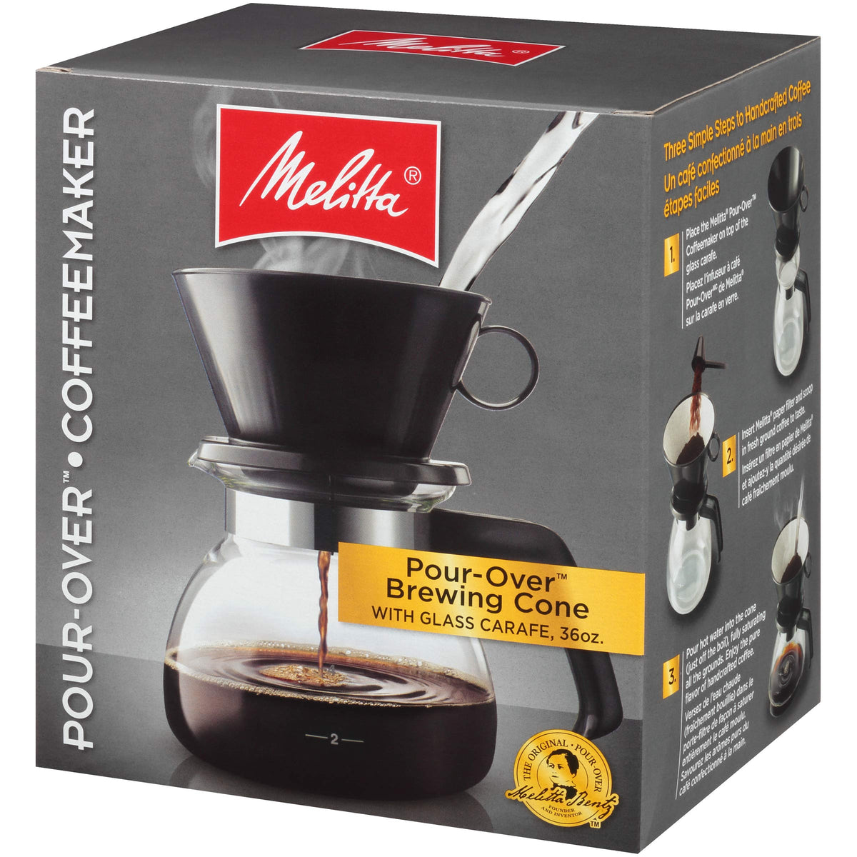 Melitta glass carafe with lid and spout for stable serving and heat retention