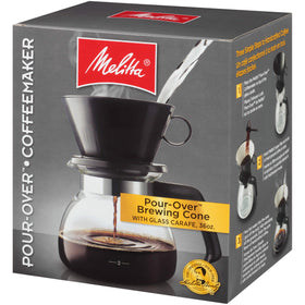 Melitta glass carafe with lid and spout for stable serving and heat retention