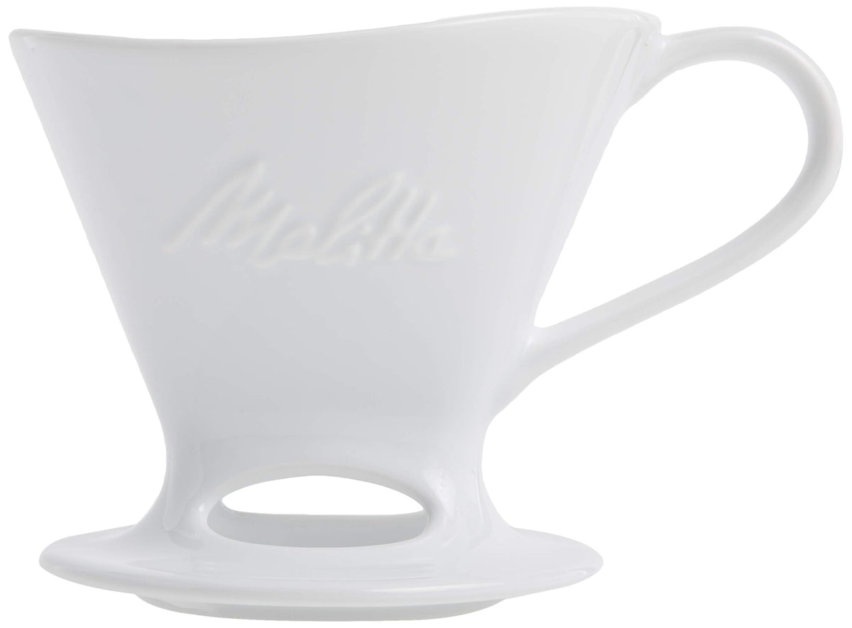 Melitta porcelain pour-over cone on a mug for a quick, fresh single cup.