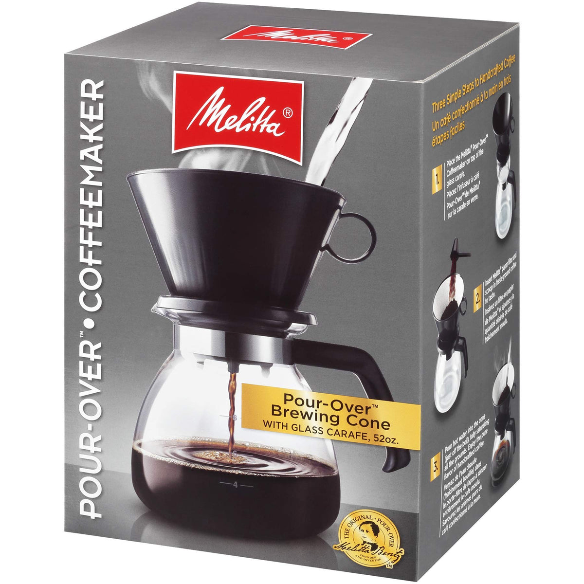 Melitta pour-over brewer anatomy image demonstrates user-friendly design.