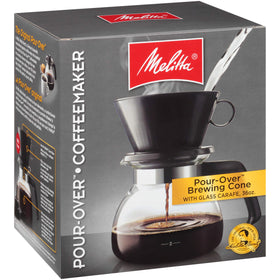 Melitta pour-over coffee brewer with glass carafe for fresh, flavorful home brewing