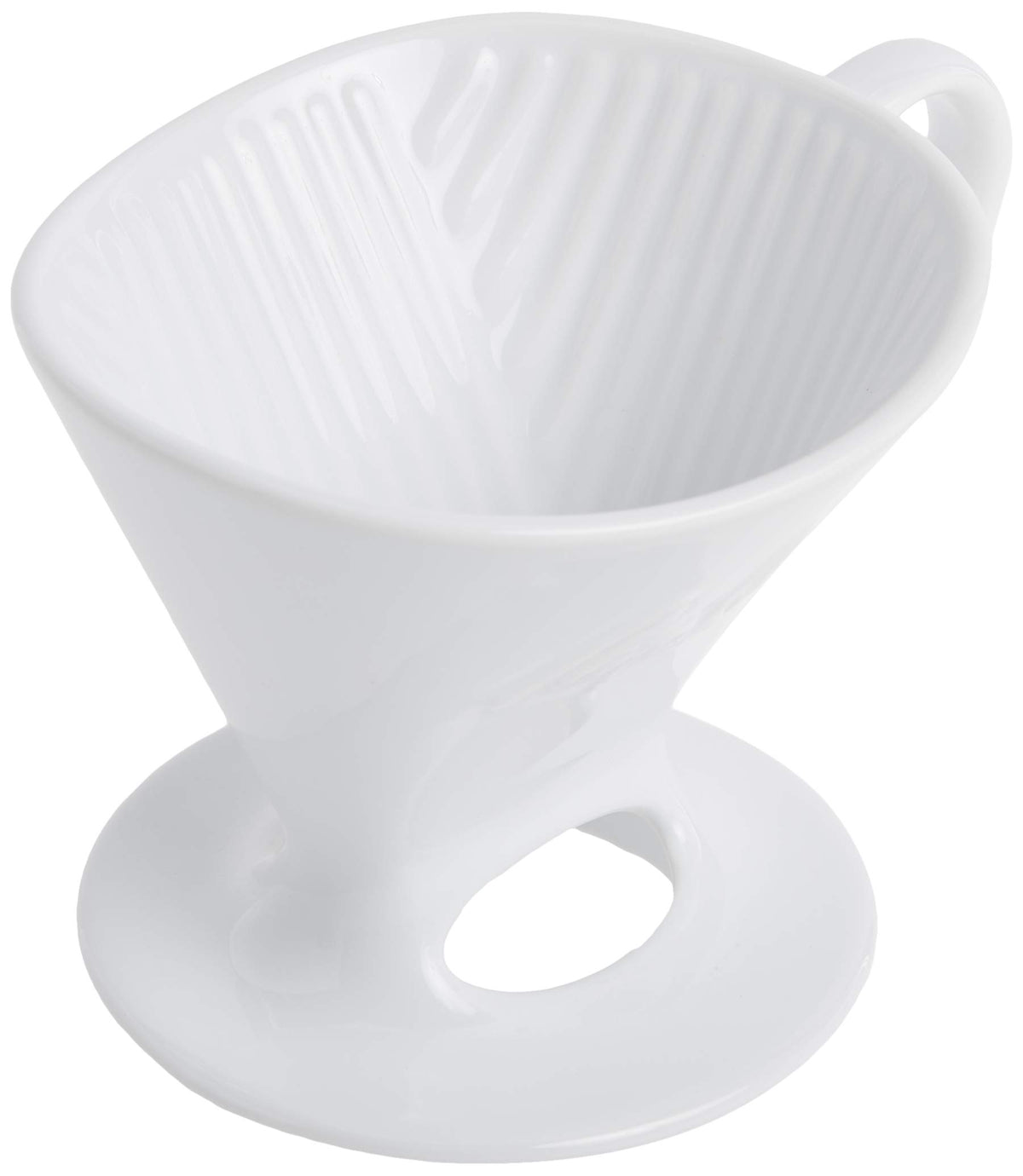 Melitta pour-over cone side detail showing streamlined design for even extraction.