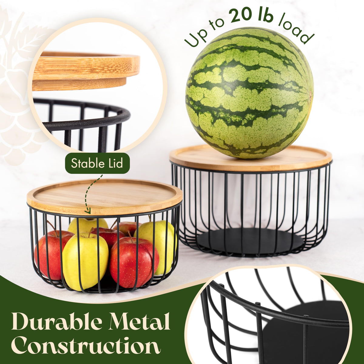 Melka Home bamboo lid round basket emphasizes natural elegance and lid use.