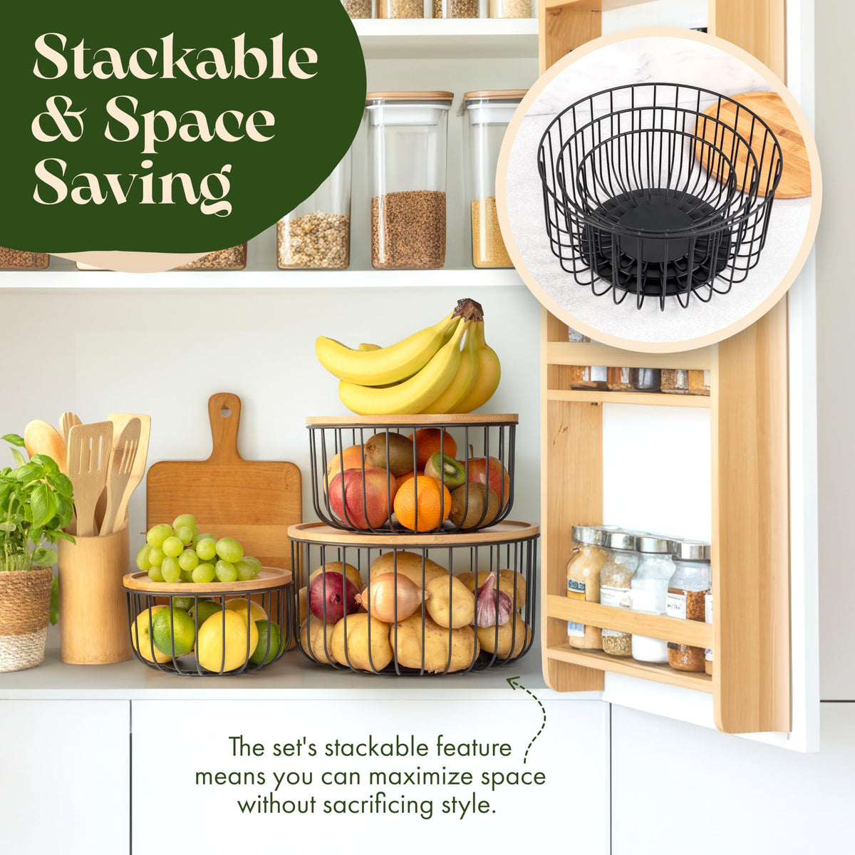 Melka Home small basket close-up demonstrates nesting and tidy counter appeal.
