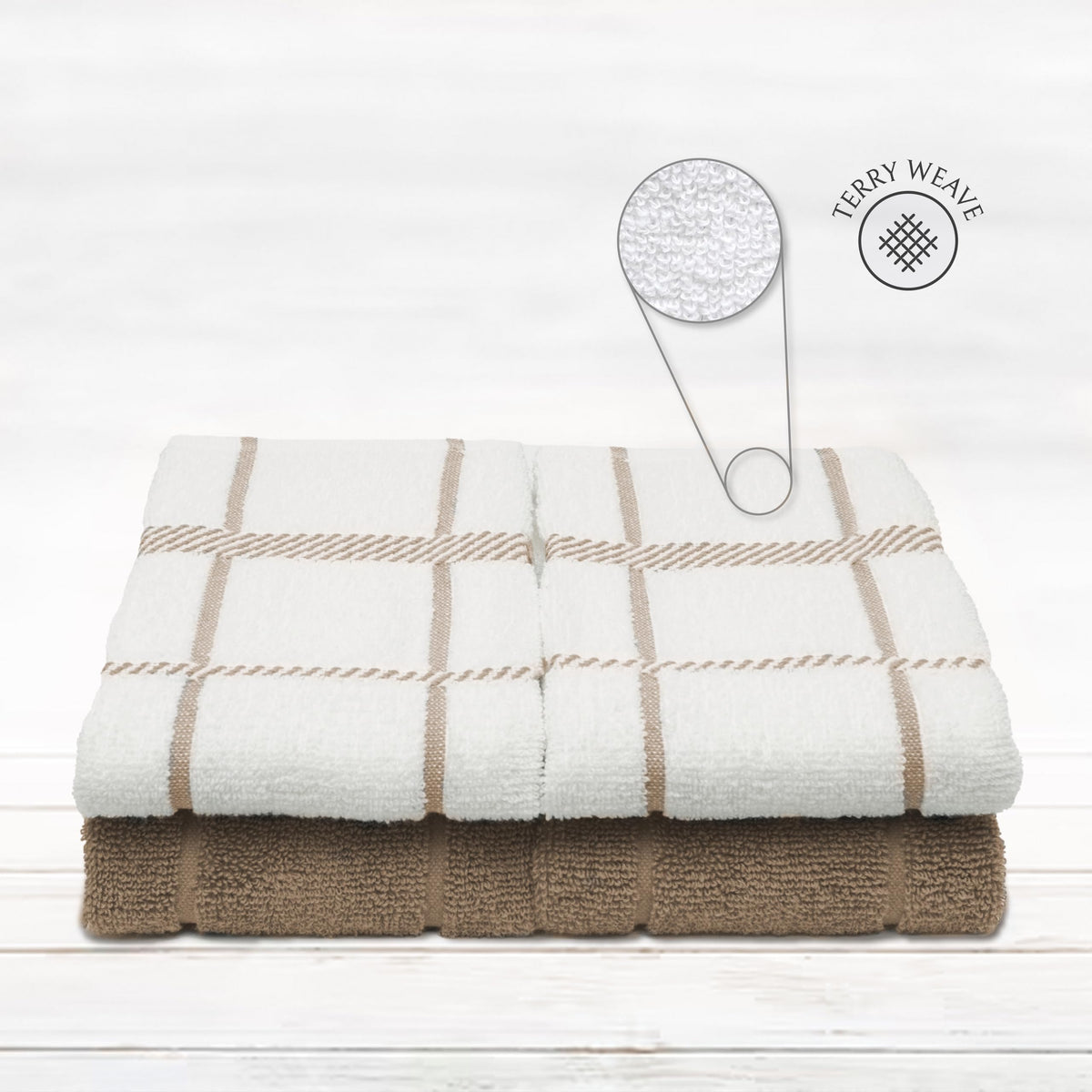 Mellow Buff 100% cotton terry dish cloths, lint-free and soft for gentle dish washing.
