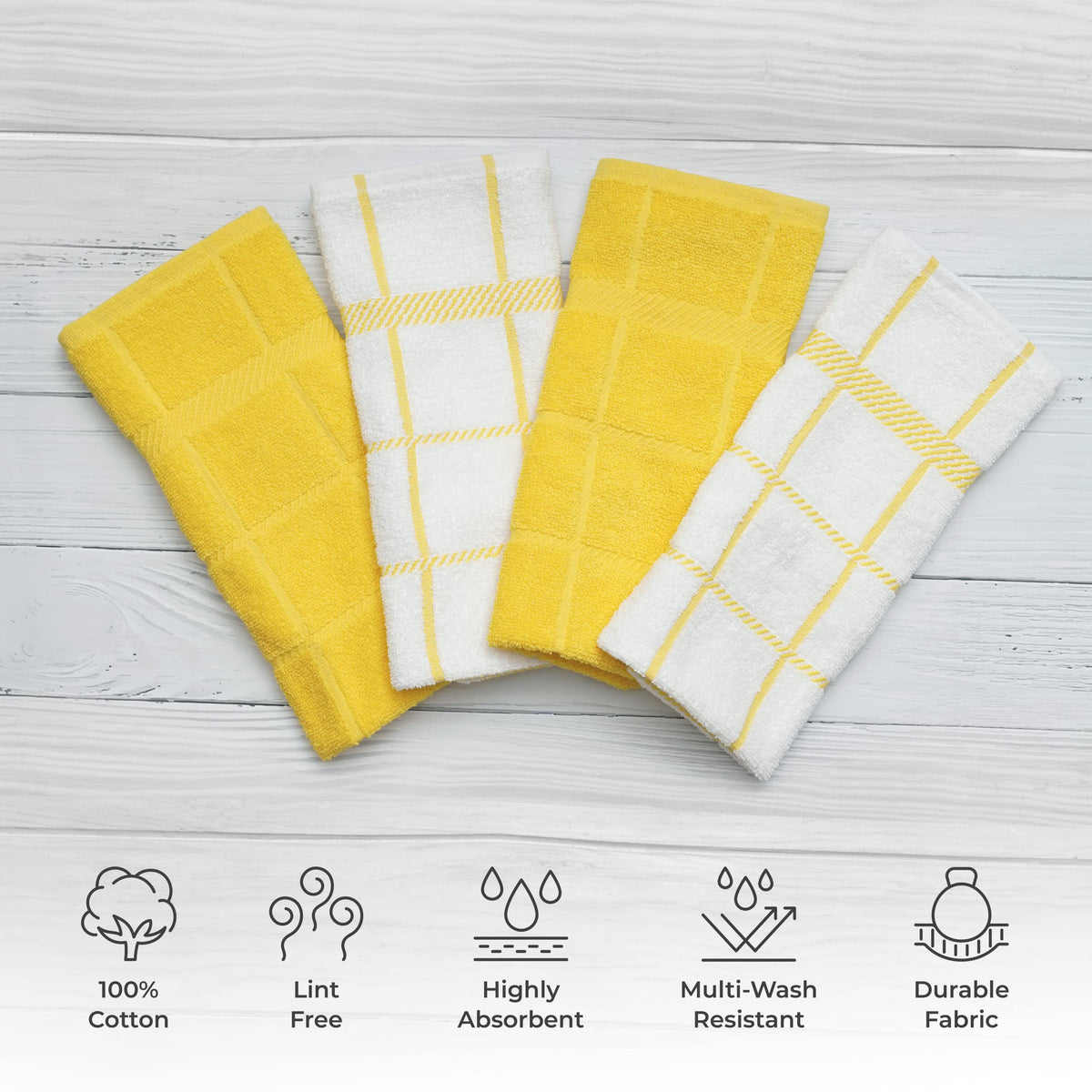 Mellow Buff absorbent dish towels deliver rapid drying for busy kitchens.