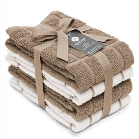 Mellow Buff dish towel tan, 16x26 inches, highly absorbent for quick kitchen drying.