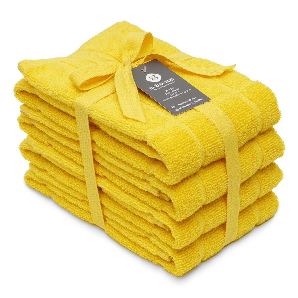 Mellow Buff dish towels front view in yellow for quick drying