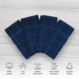 Mellow Buff navy blue dish towels hanging, ideal for everyday kitchen cleaning