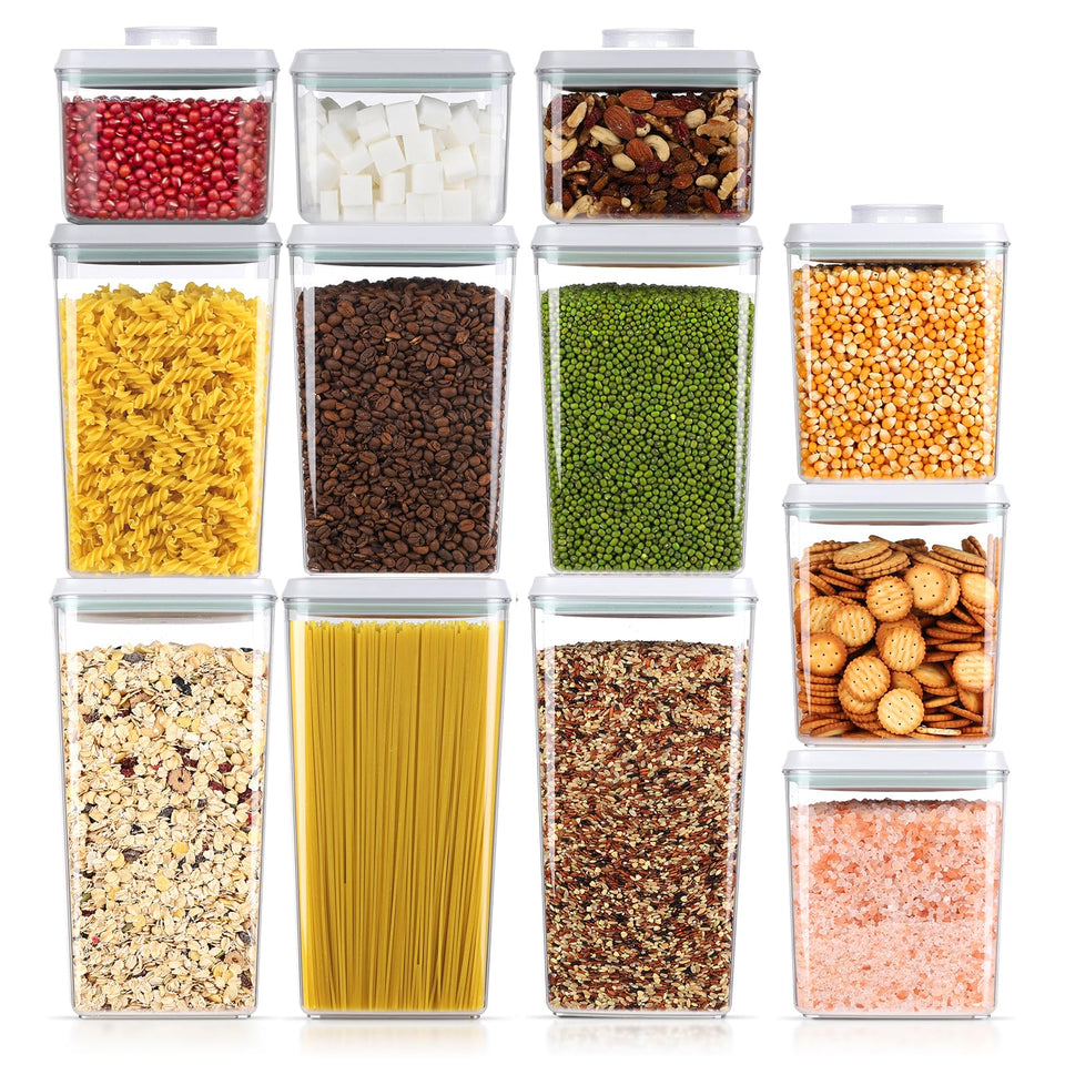Melovom pop-top airtight lid in action provides quick one-handed sealing for fresh pantry staples.