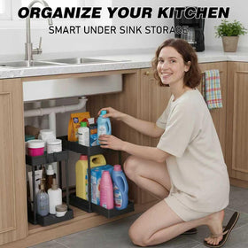 Meltrck bathroom cabinet storage with smooth sliding baskets for tall bottles