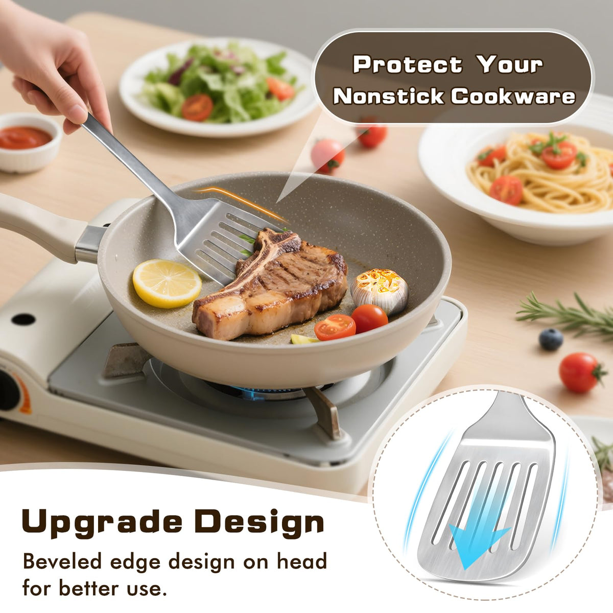 MemoGem utensil with ergonomic long handle for comfortable grip