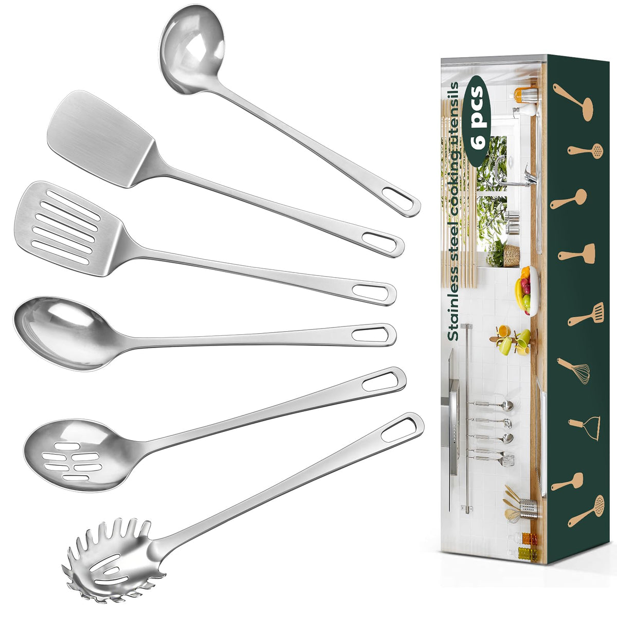 MemoGem 6-pcs set of durable stainless steel utensils for everyday cooking