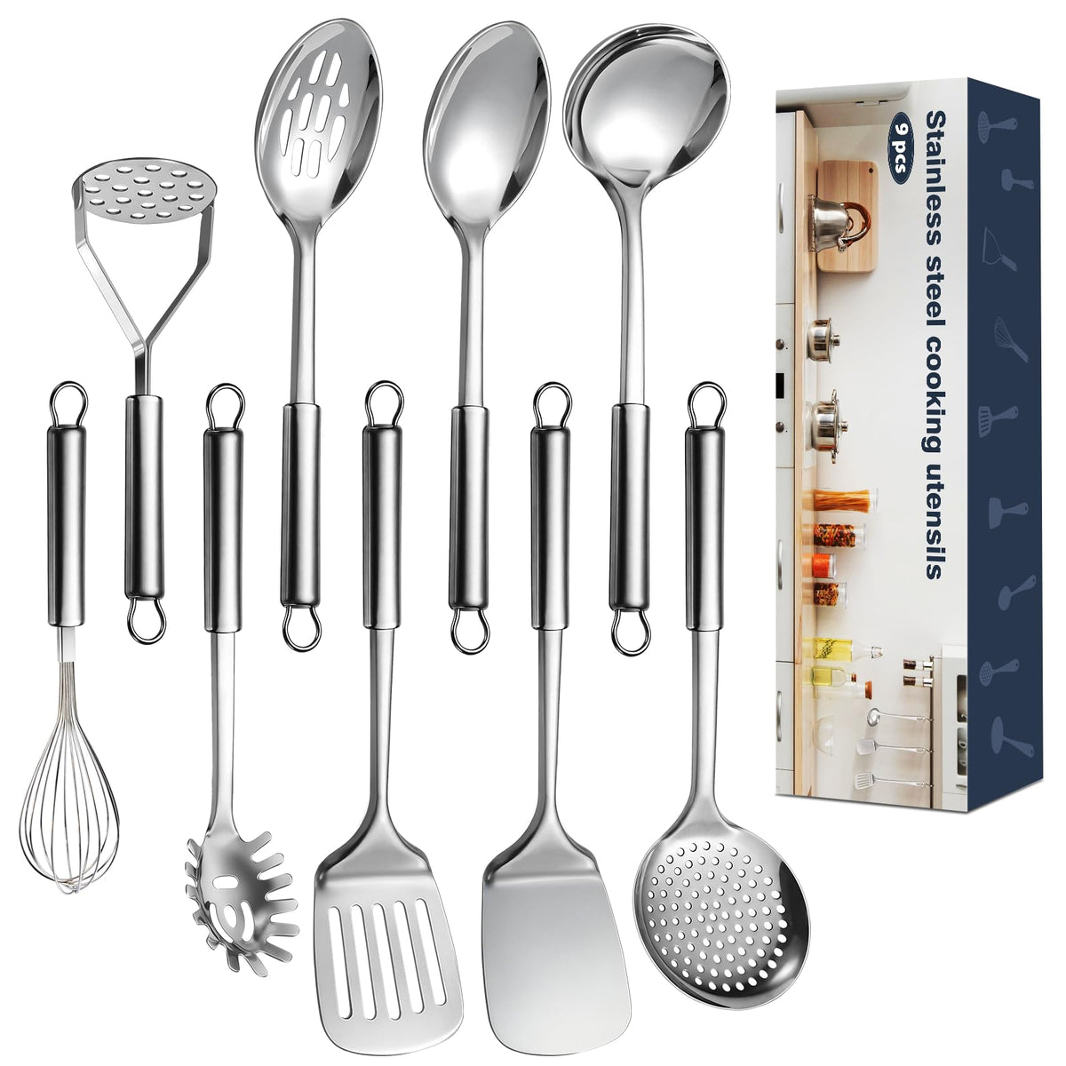 MemoGem 9 Pcs Cooking Utensils Set full set displayed for versatile kitchen prep.