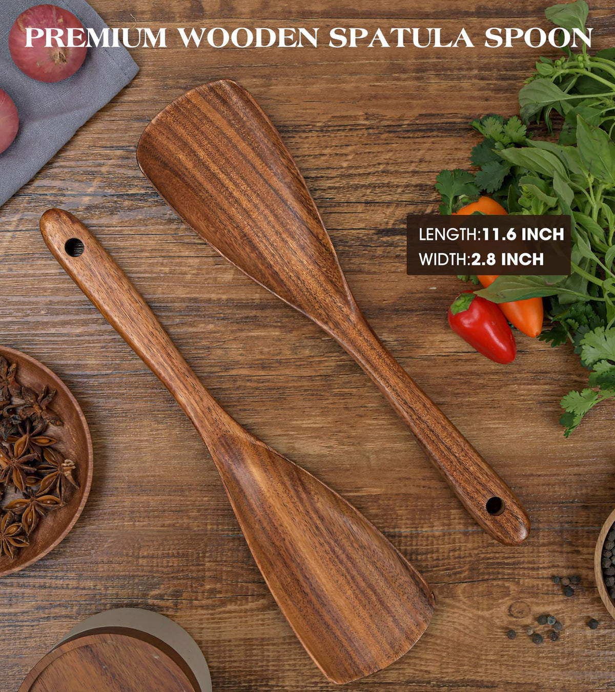 MemoGem heat-resistant acacia wood spatula, durable cooking companion for high-temperature tasks